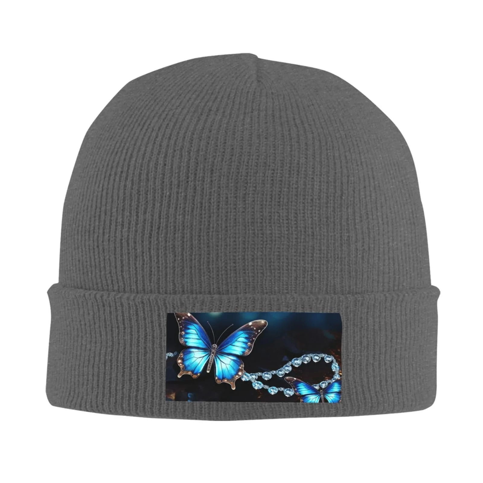 В'язана шапка з закотом Blaue Schmetterlingsmu00fctze для жінок, зимова, тепла, з метеликом, фото №4 В'язана шапка з закотом Blaue Schmetterlingsmu00fctze для жінок, зимова, тепла, з метеликом, фото №4