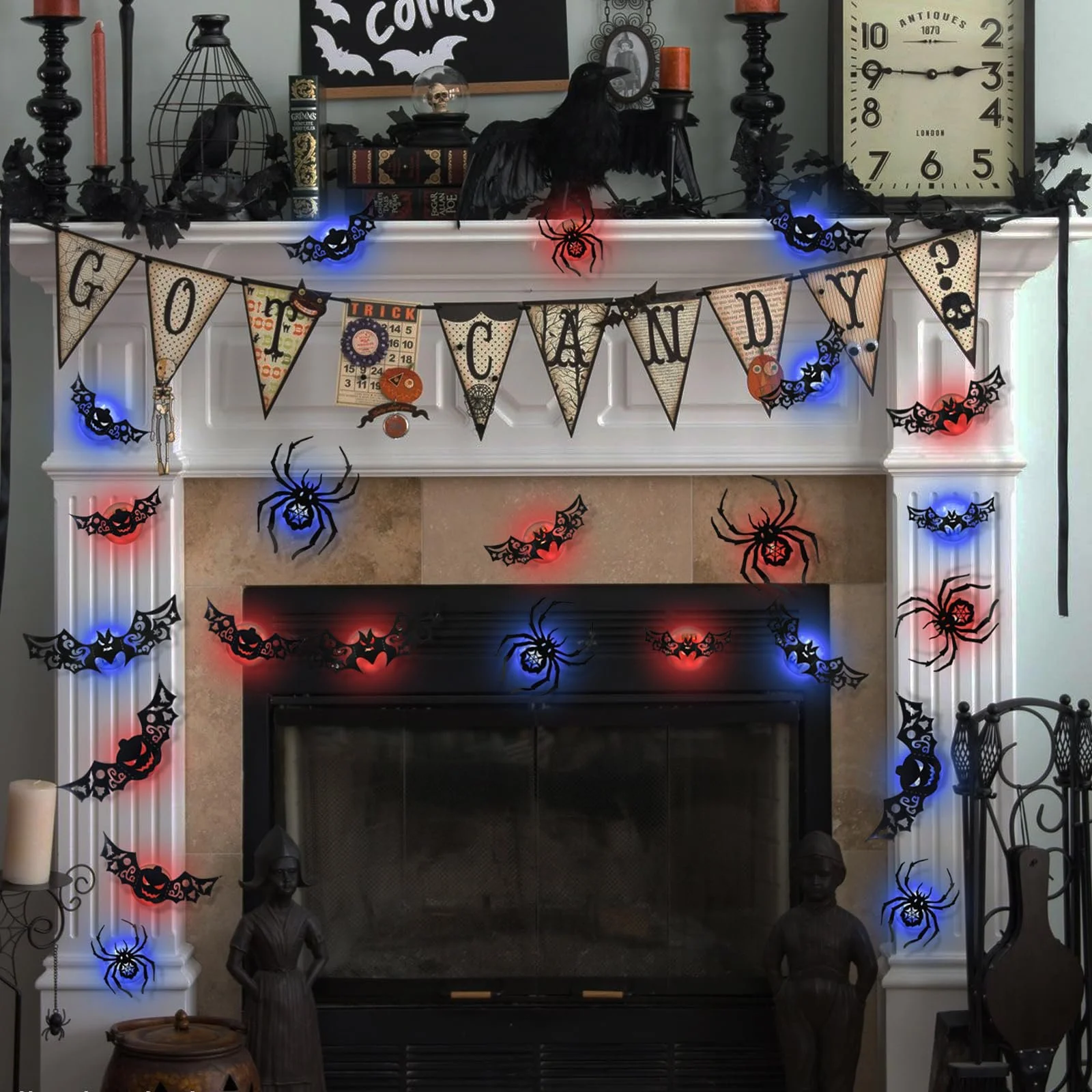 Набір наклейок для декору на Хелловін 24 LED Кажани Гарбузи Павуки 3D, фото №6