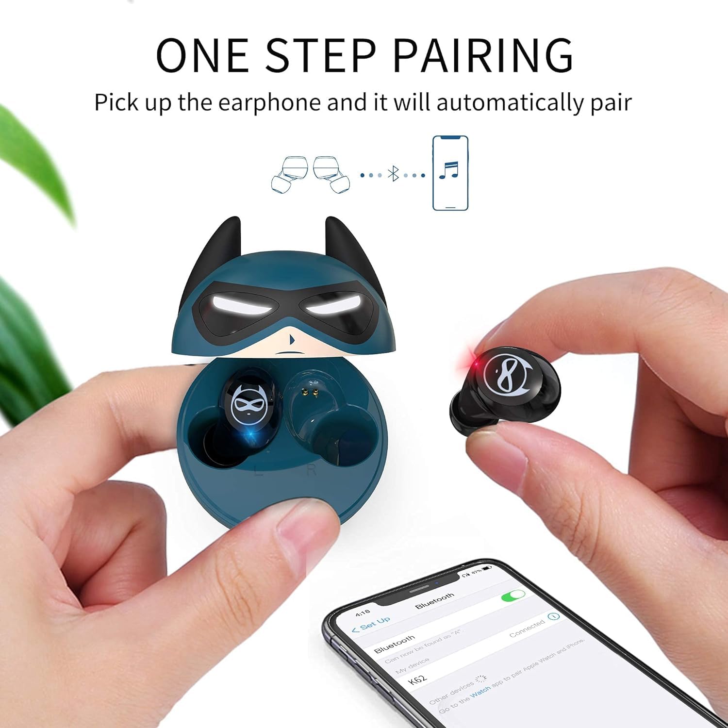 Навушники Togetface In-Ear Bluetooth 5.0 для дітей з мікрофоном та зарядним футляром Водонепроникний Сенсорне управління, фото №2