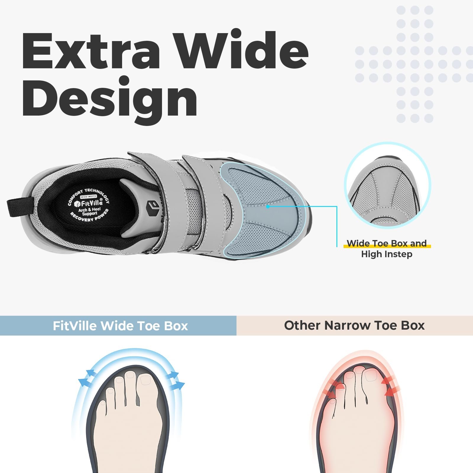 Кросівки FitVille Чоловічі для бігу, дуже широкі, застібка на липучці, фото №2