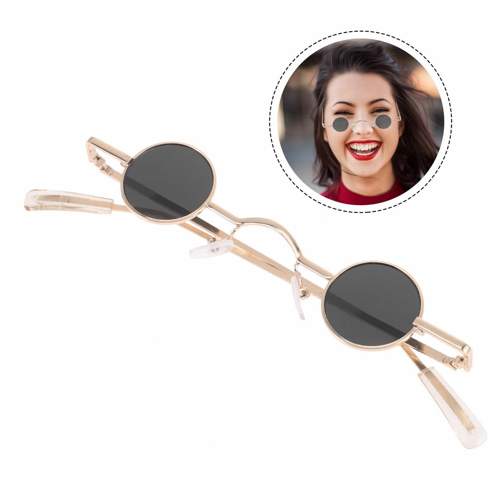 Сонцезахисні окуляри круглі Retro Unisex Punk для вечірок з нековзними носовими упорами gold black, фото №7