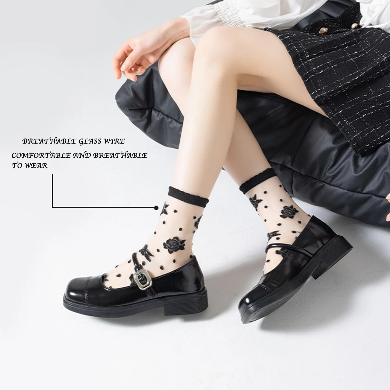 Шкарпетки Прозорі Вінтажні Нейлонові панчохи Чорний, One size fits all, фото №3