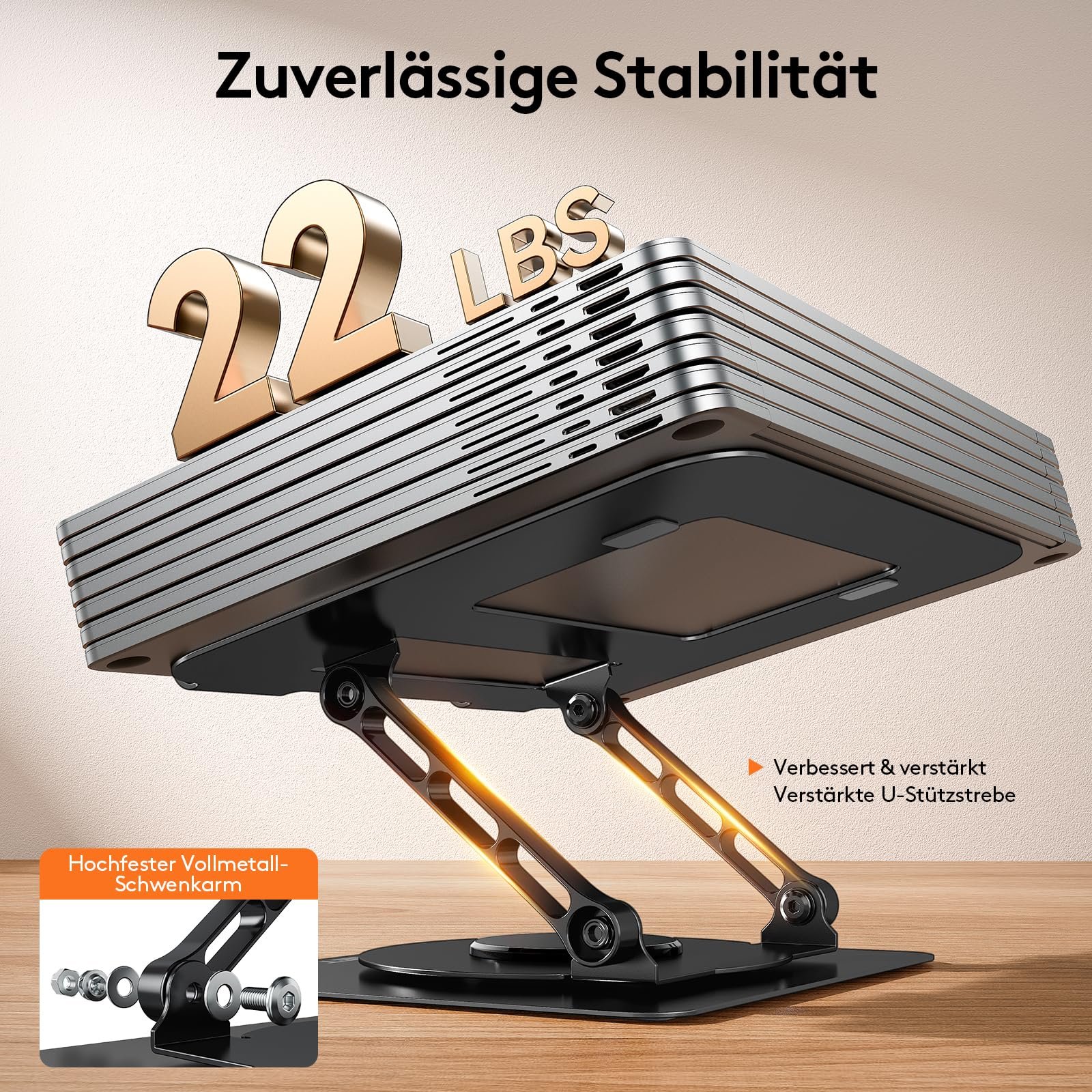 Підставка для ноутбука TECKNET 3600 Регульована по висоті Металева  з подвійною підтримкою Ергономічна, фото №8