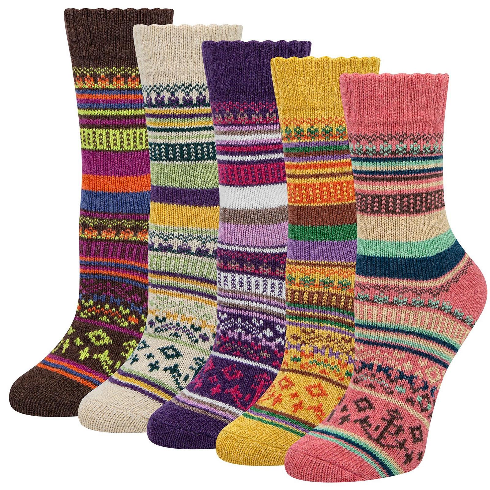 Носки из мериносовой шерсти Justay Женские Вязаные Зимние Термоноски, Дышащие, Мягкие, 5 пар, размеры 3.5–8, Желтый, Оранжевый, Серый, Зеленый, Коричневый, фото №1