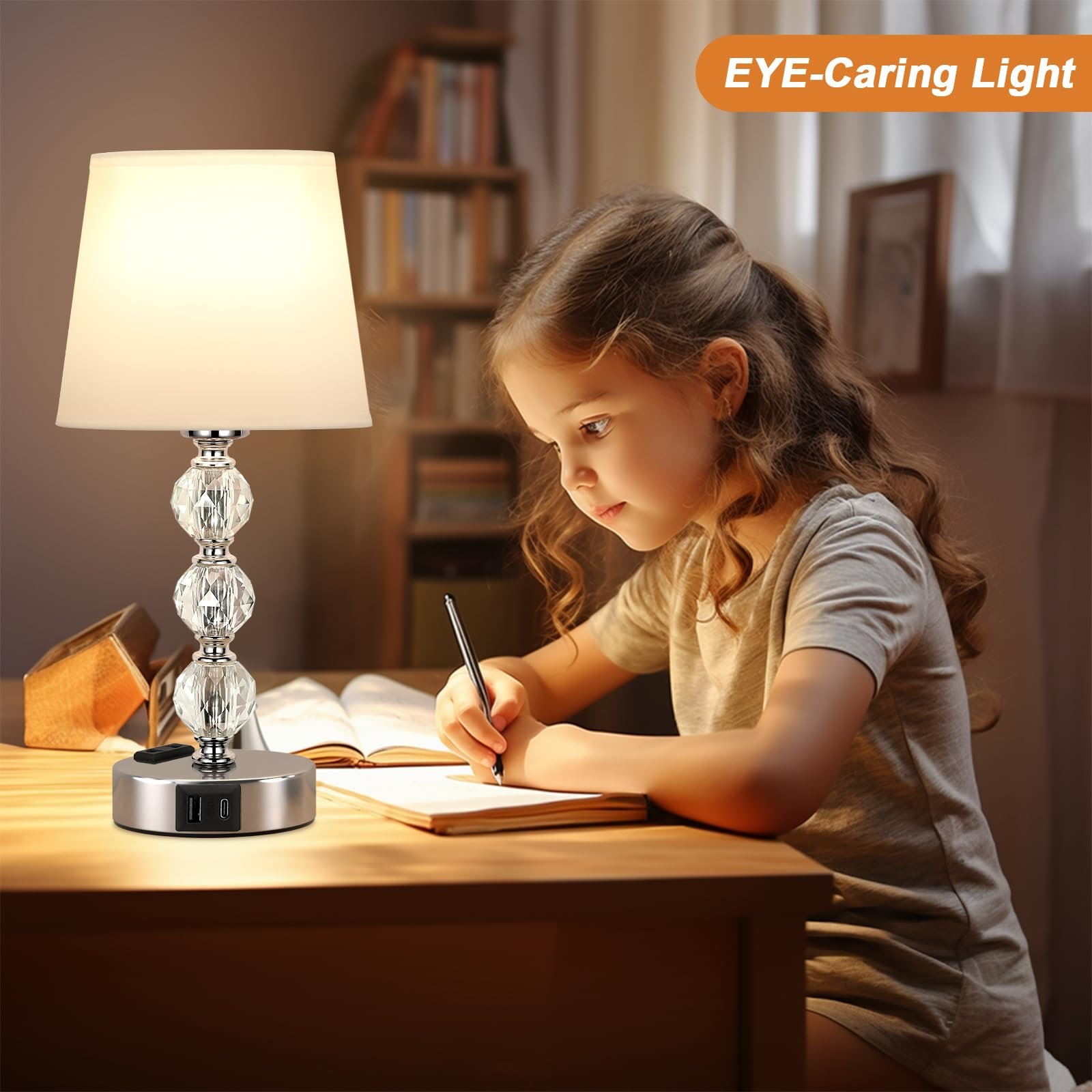 Настільна лампа Kakanuo Touch Dimmable Crystal Set of 2 USB A+C LED White, фото №4