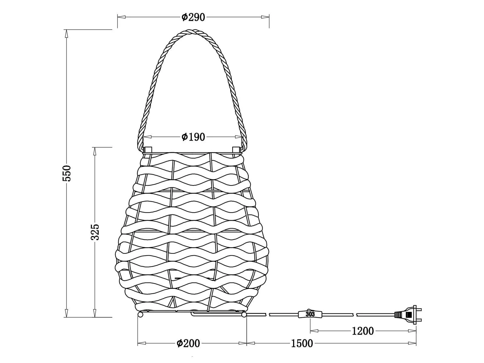 Настільна лампа Абажур з водяного гіацинта Висота 55 см E27 LED Діммована, фото №6
