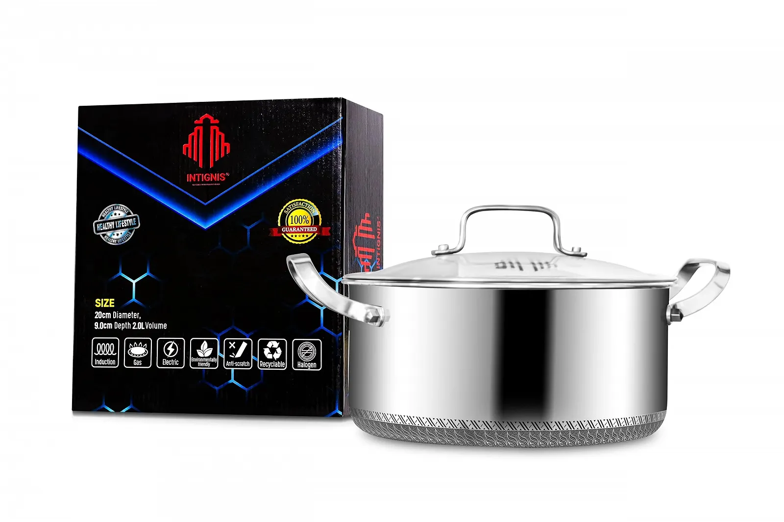 Каструля-кесероль Edelstahl 5 л 24 см з нержавіючої сталі з кришкою антипригарна, фото №9