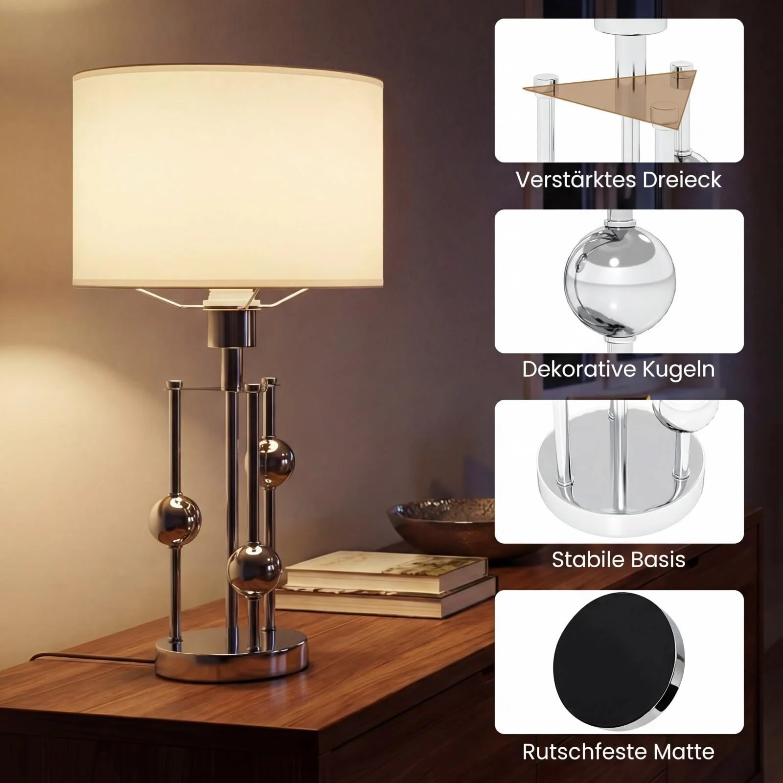 Настільна лампа COSTWAY з цоколем E27 лляним абажуром та декоративними кулями 30 x 60 см, фото №4