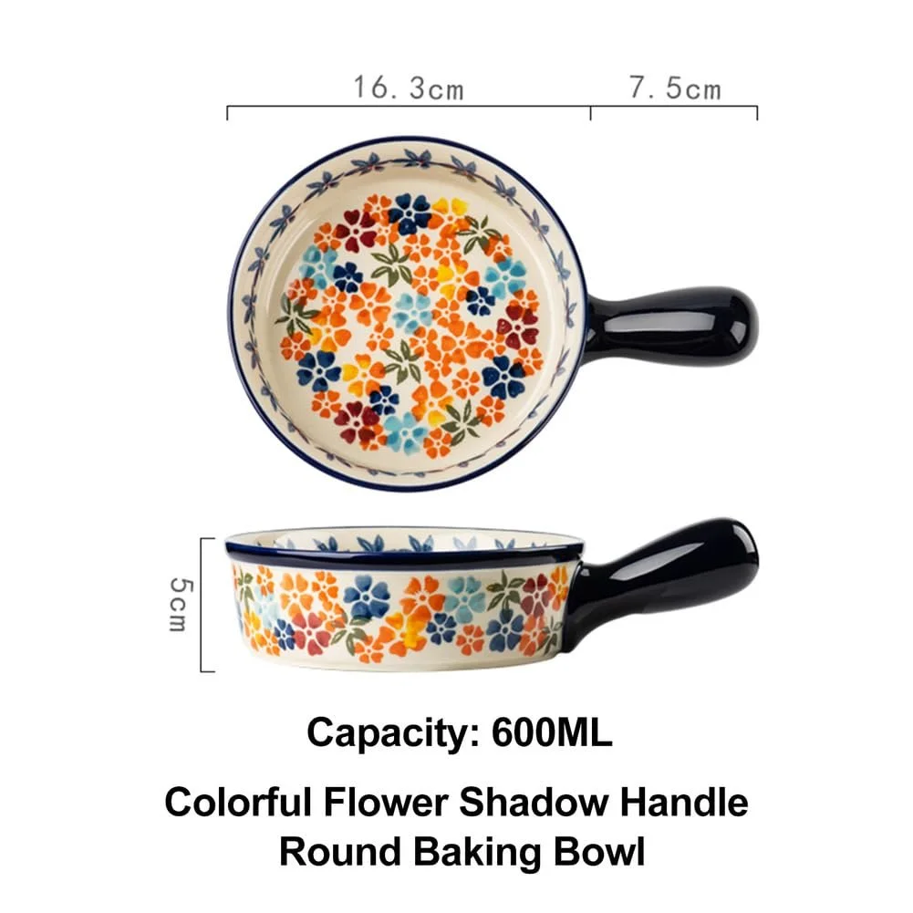 Противень Dxcaicc Керамический с одной ручкой Пятилистный цветок Синий Оранжевый Красный, фото №2