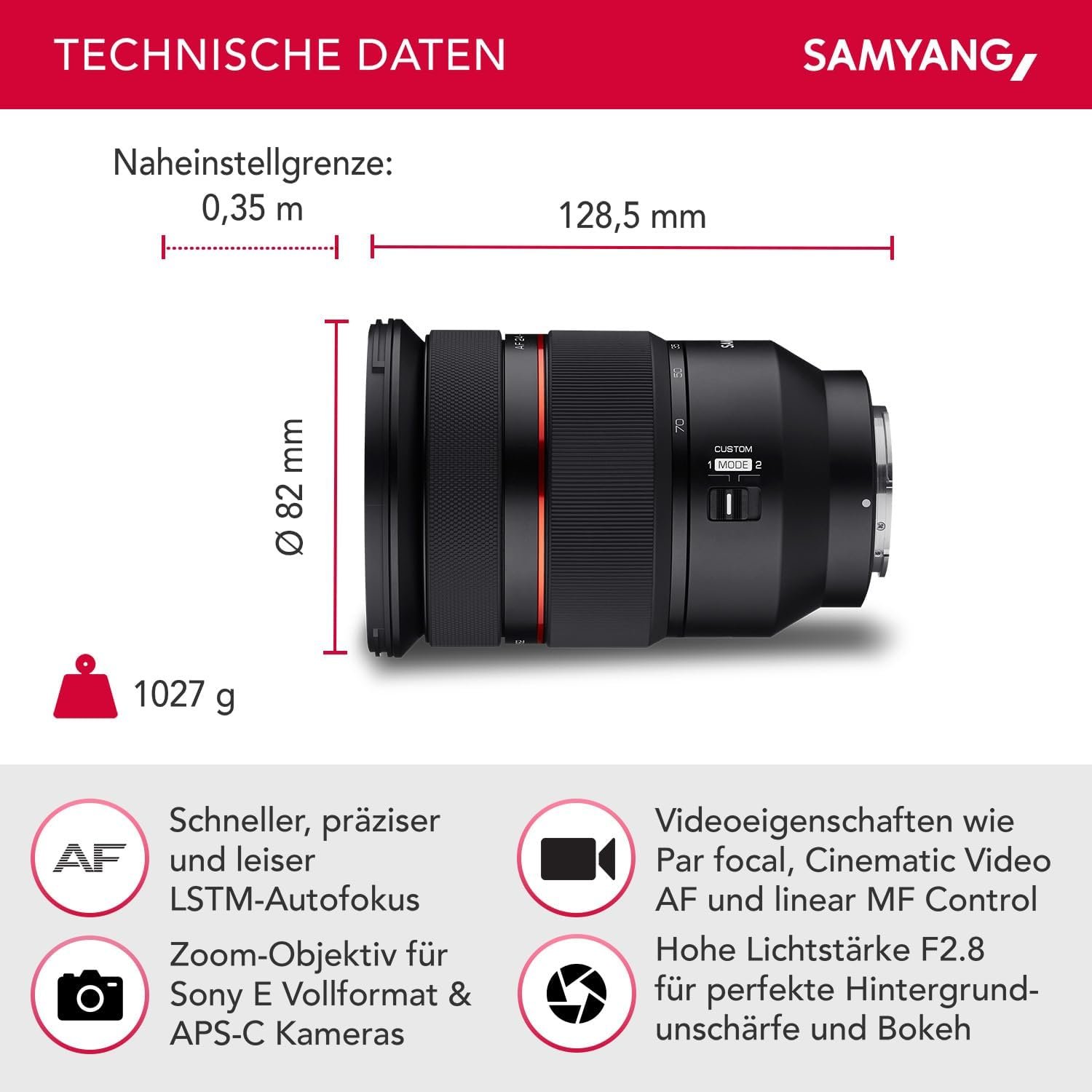 Об'єктив Samyang AF / 24-70 mm / f/2.8 / Sony E / Чорний, фото №2