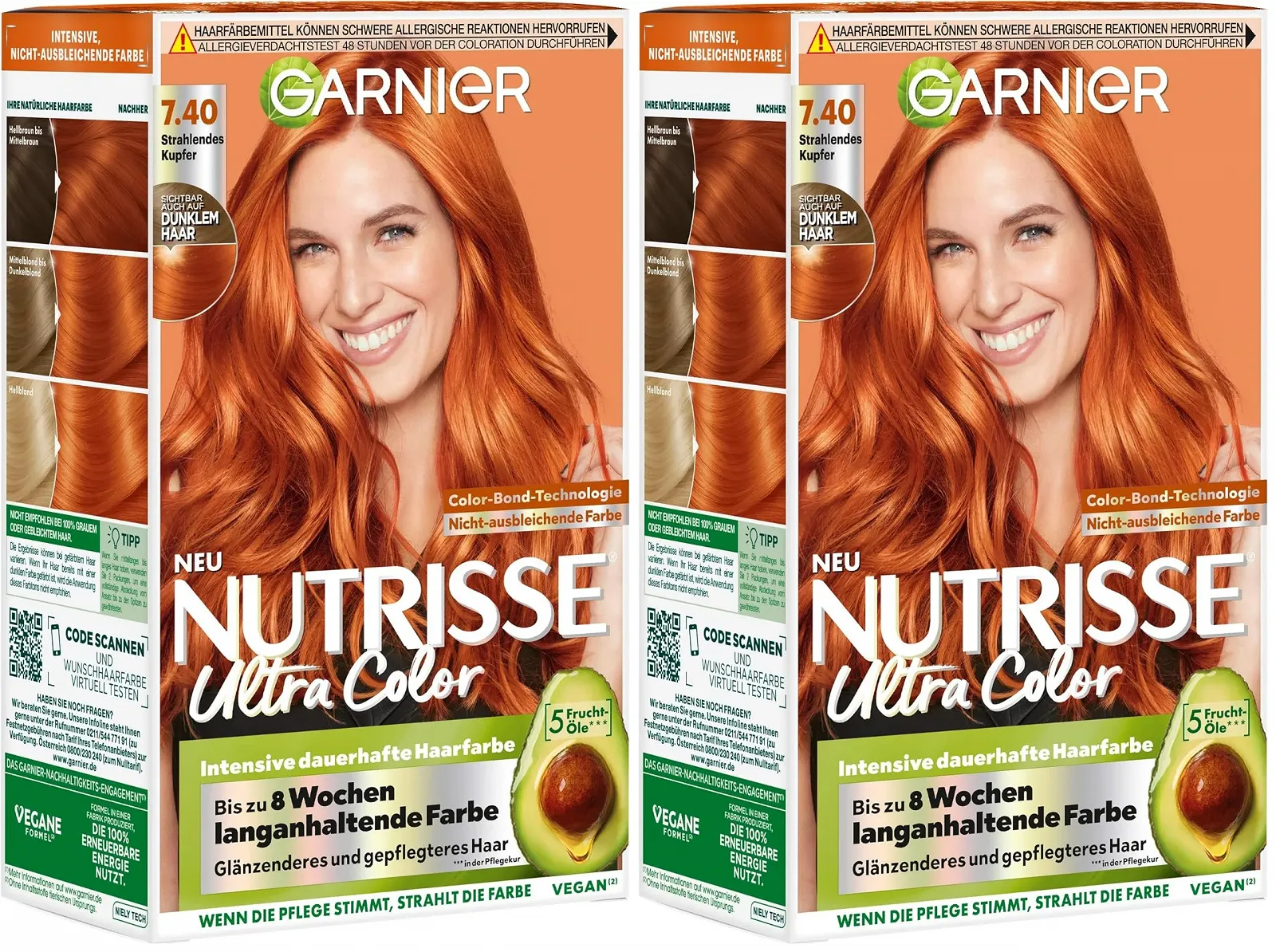 Фарба для волосся Garnier Nutrisse 7.40 Radiant Copper (2 упаковки), фото №1