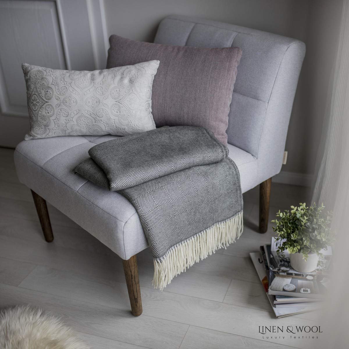 Покривало Linen & Cotton з 100% вовни мериноса ромб, фото №3