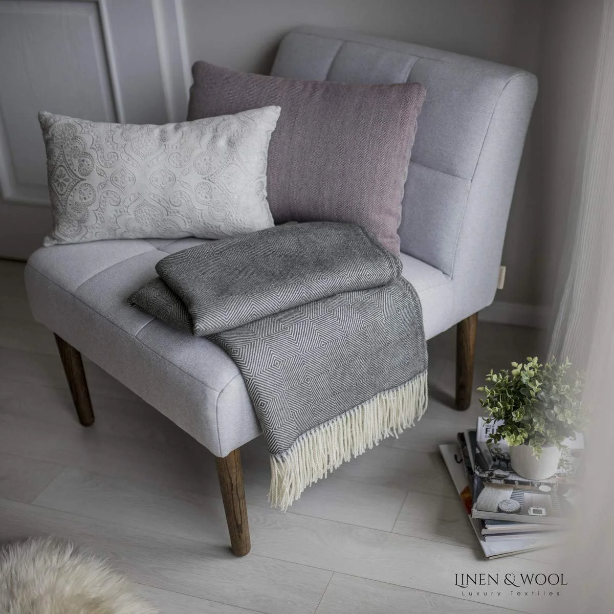 Одеяло Linen & Cotton из 100% шерсти мериноса ромб, фото №3