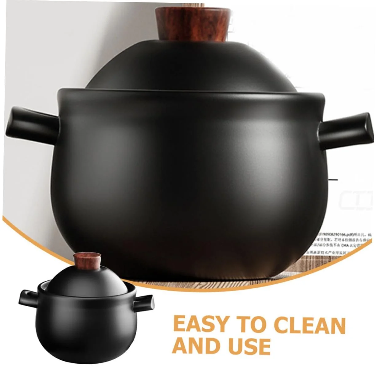 Кастрюля-жаровня Toyvian Ceramic Casserole Large Japanese Stone Pot керамическая термостойкая черная, фото №5