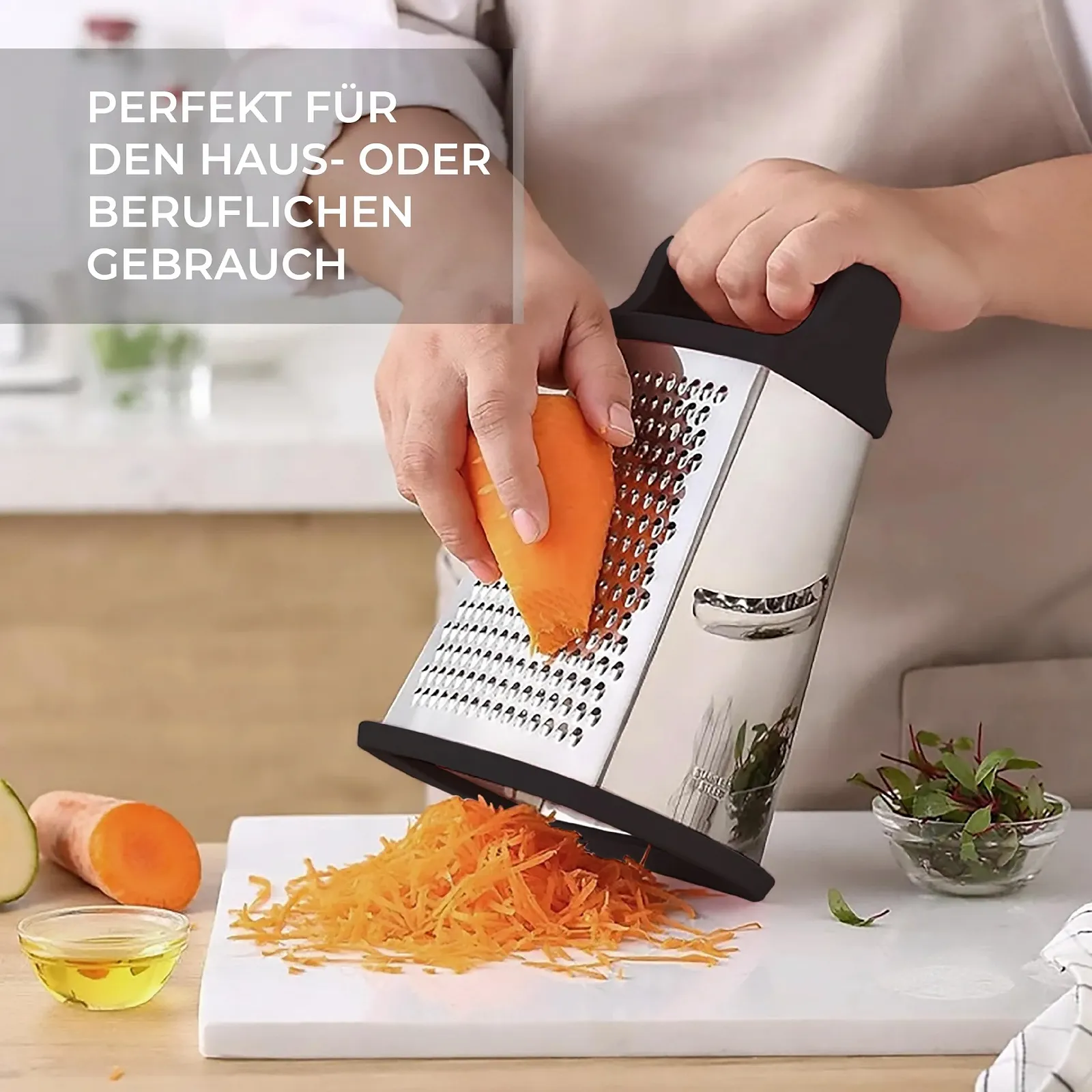 Терка VINAK Большая кухонная из нержавеющей стали с 4 сторонами: широкая, длинная, мелкая и для цедры с эргономичной ручкой и нескользящей резиновой основой., фото №3 Терка VINAK Большая кухонная из нержавеющей стали с 4 сторонами: широкая, длинная, мелкая и для цедры с эргономичной ручкой и нескользящей резиновой основой., фото №3