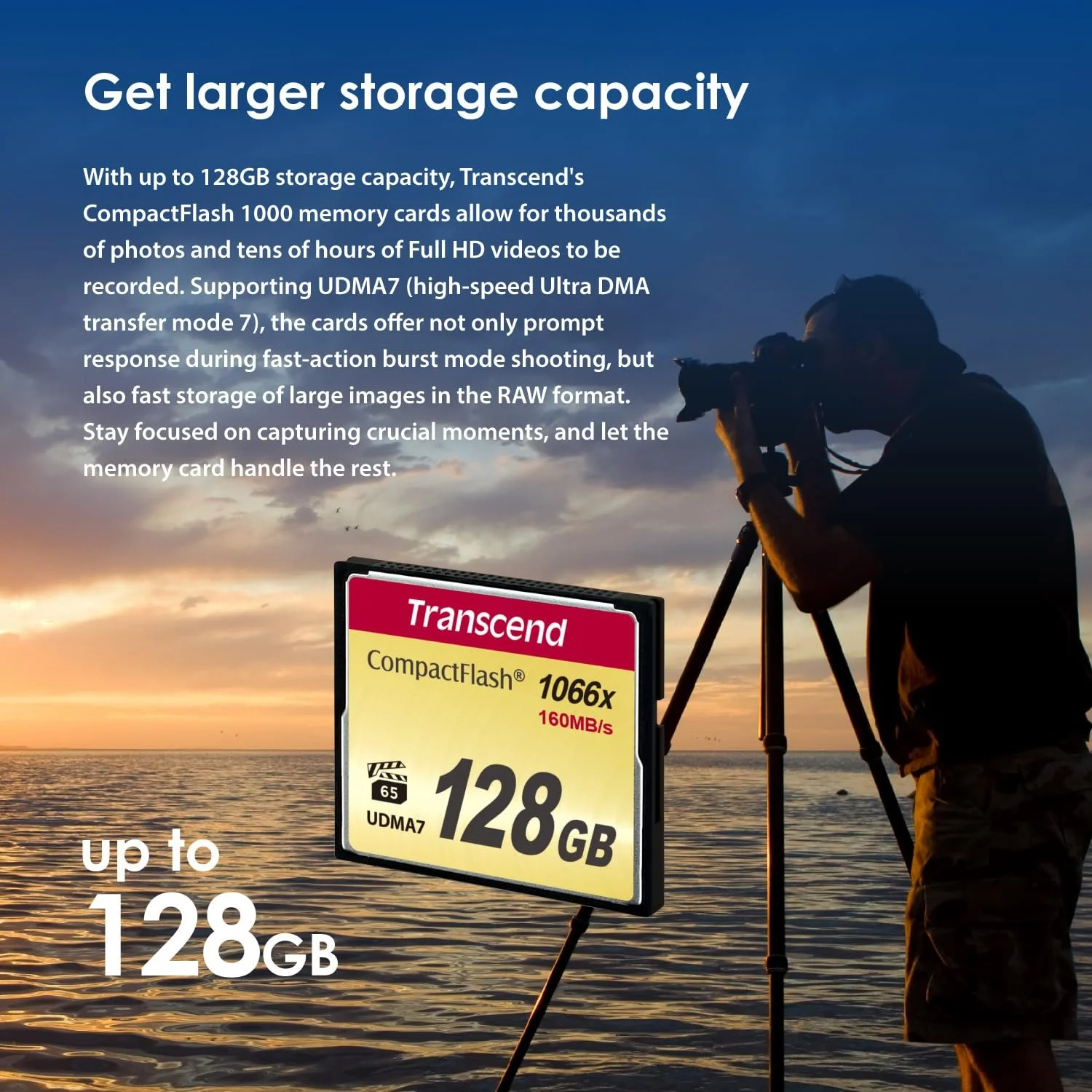 Compact Flash Card Transcend Information 128GB TS128GCF1000 160/120 MB/s, фото №6 Compact Flash Card Transcend Information 128GB TS128GCF1000 160/120 MB/s, фото №6