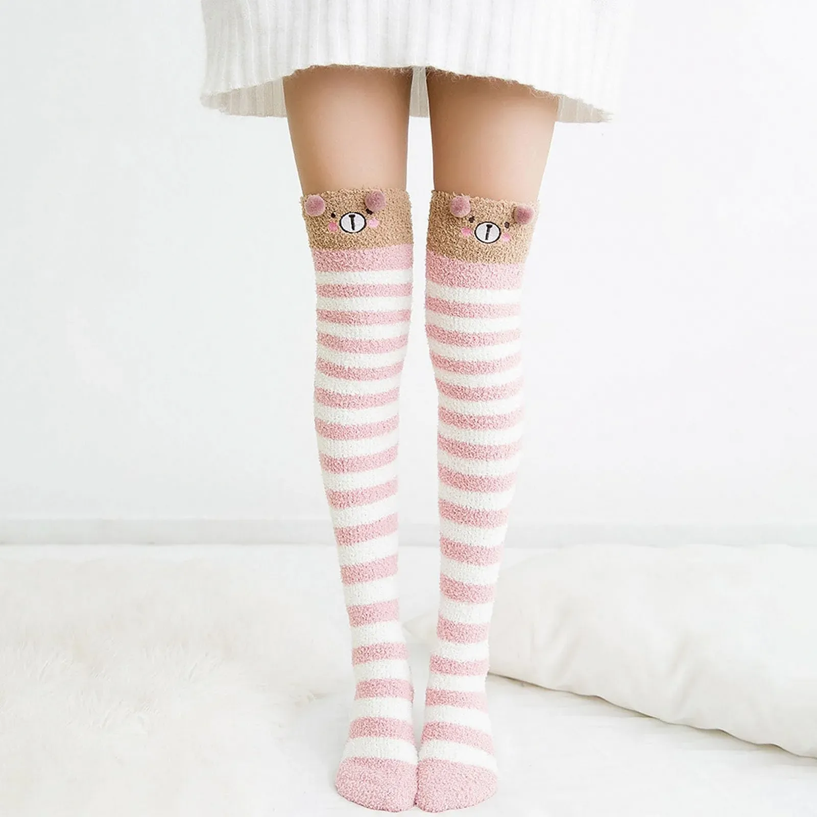 Носки до колен Luckxing Fluffy, Пушистые носки до колен, Милые животные, Коралловый флис, Полосатые носки выше колен, Пушистые носки - гетры для женщин для холодной погоды, фото №3 Носки до колен Luckxing Fluffy, Пушистые носки до колен, Милые животные, Коралловый флис, Полосатые носки выше колен, Пушистые носки - гетры для женщин для холодной погоды, фото №3