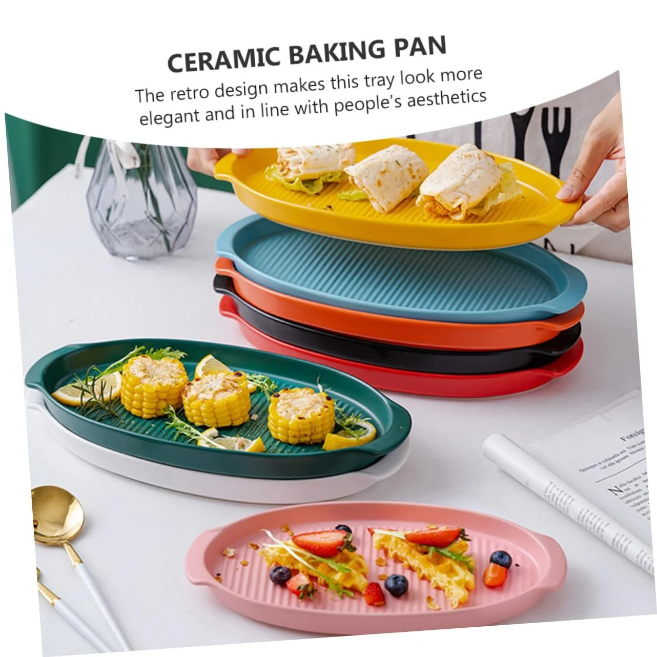 Форма для запекания TOYANDONA керамическая овальная с ручками термостойкая, фото №8