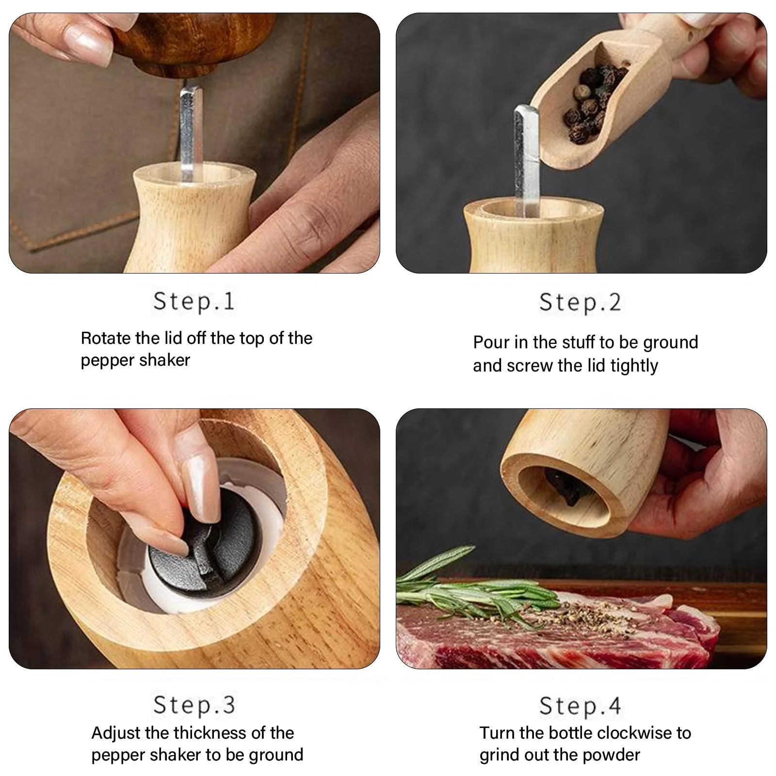 Ручна Дерев'яна Млин Регульована Зернистість Сіль Перець, фото №2