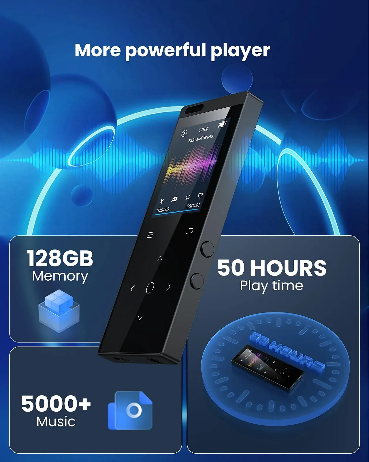 MP3 плеер DODOSOUL 128GB Bluetooth 5.2, черный, фото №4