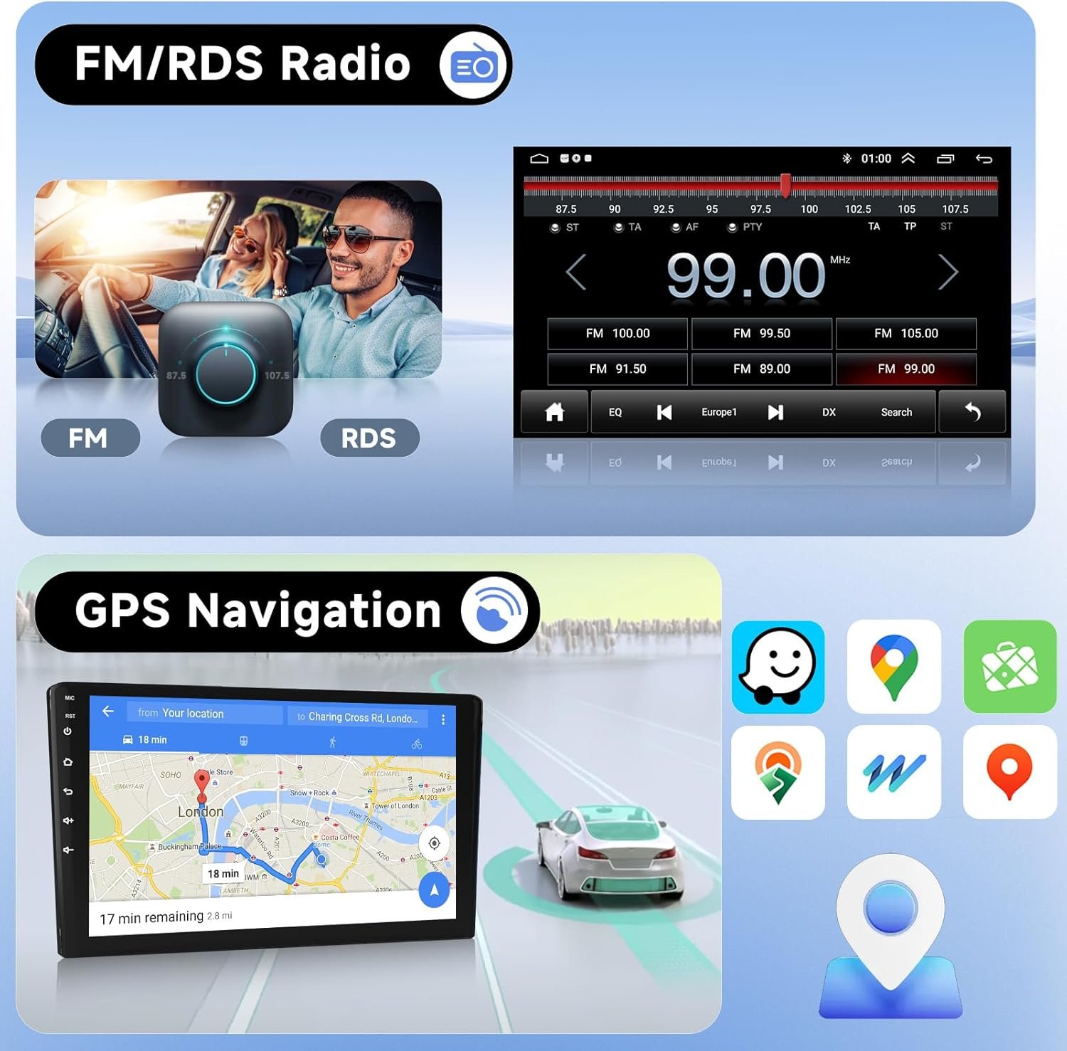 Штатная автомагнитола PODOFO для Citroen C1 Toyota Aygo Peugeot 107 / 10.1" / Сенсорная / 2/64Гб / Android 13 / Apple CarPlay / Android Auto / Bluetooth / WI-FI / GPS / USB, фото №4