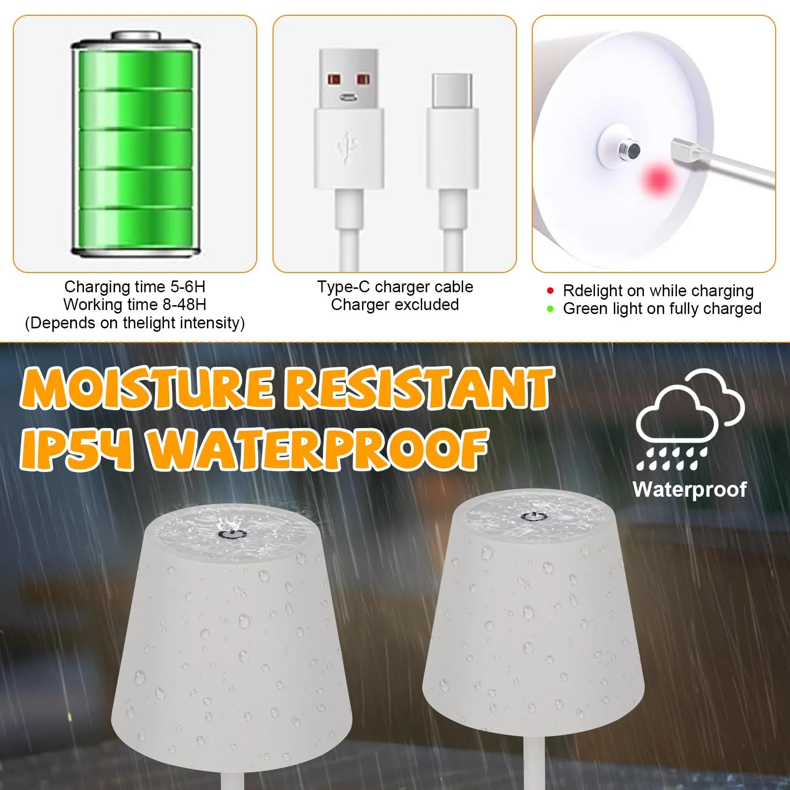 Настільна лампа LED Бездротова Портативна Сенсорна Акумуляторна Бежевий, фото №5