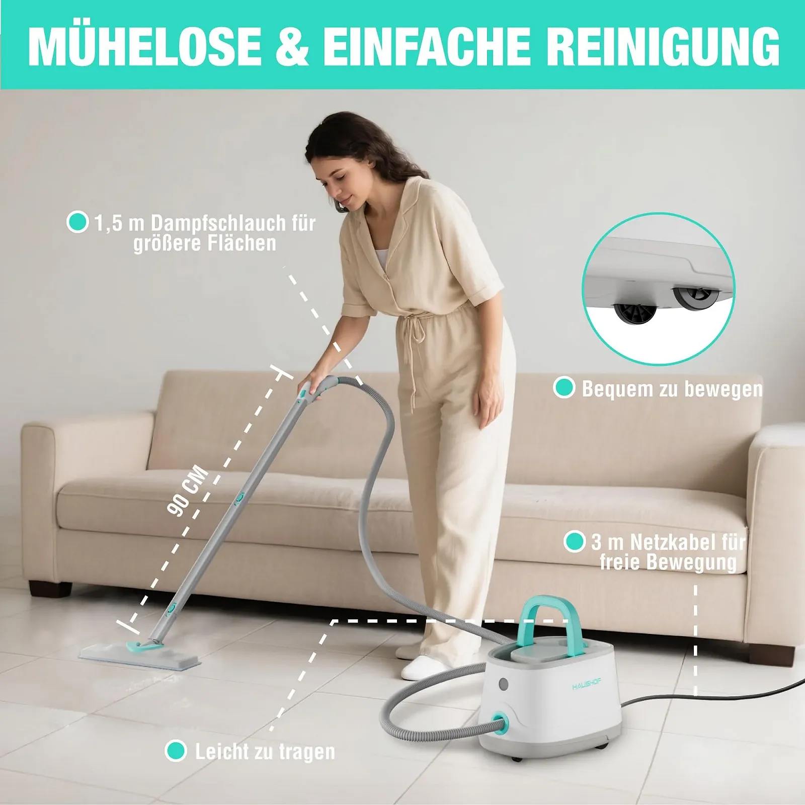 Пароочисник HAUSHOF 2000 Вт 1.5 л 4 бар з набором із 16 аксесуарів, фото №5