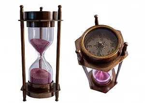 Пісочний годинник 13 см Antique Maritime Brass з компасом декоративний латунний - Фото 1