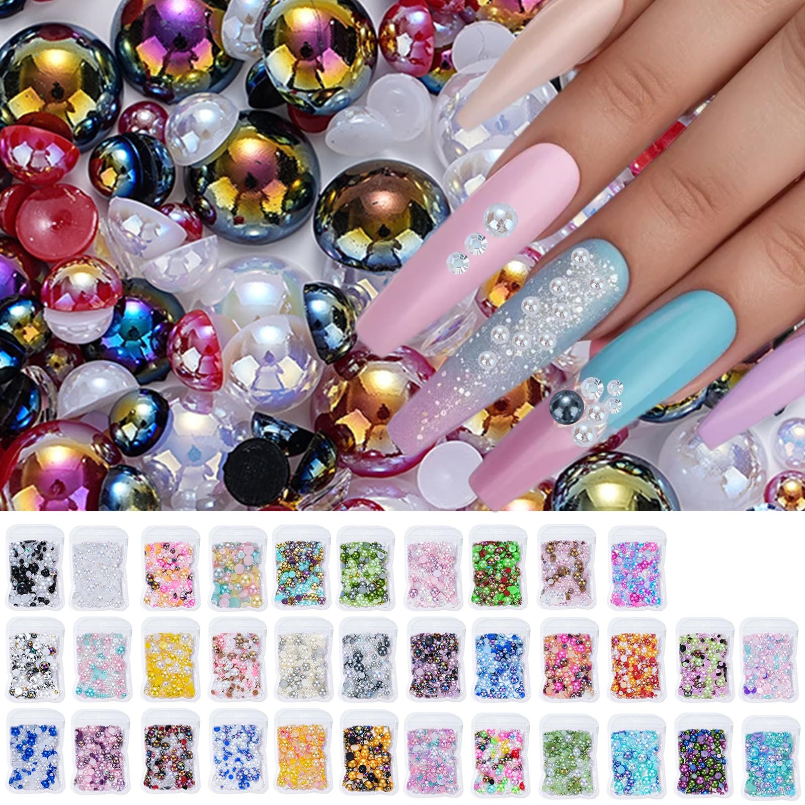 Полукруглые жемчужины для ногтей с плоской задней стороной, фото №2