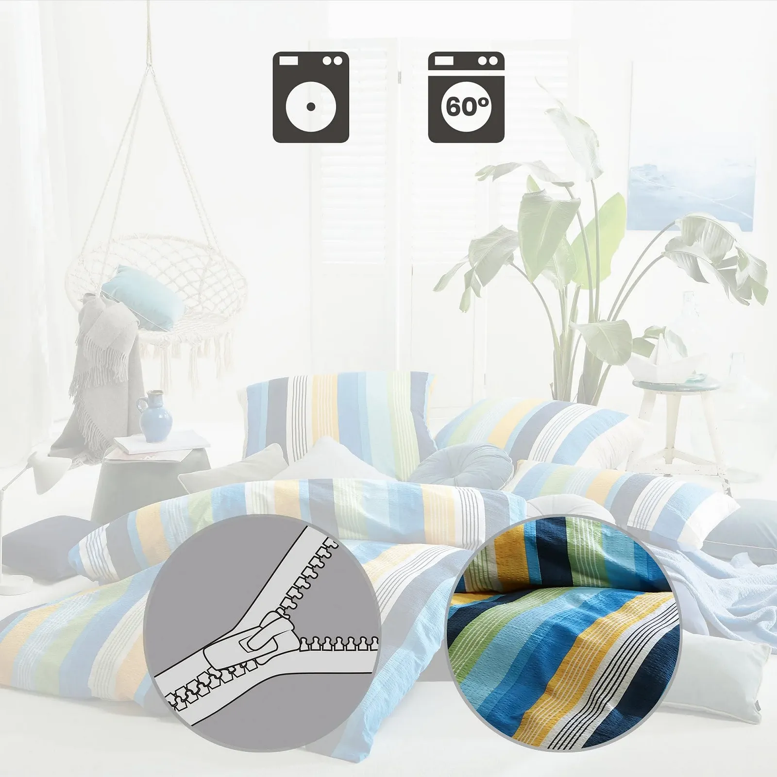 Постільна білизна дитяча Erwin Müller 135 x 200 см 80 x 80 см seersucker смугаста бавовна Синя, фото №3