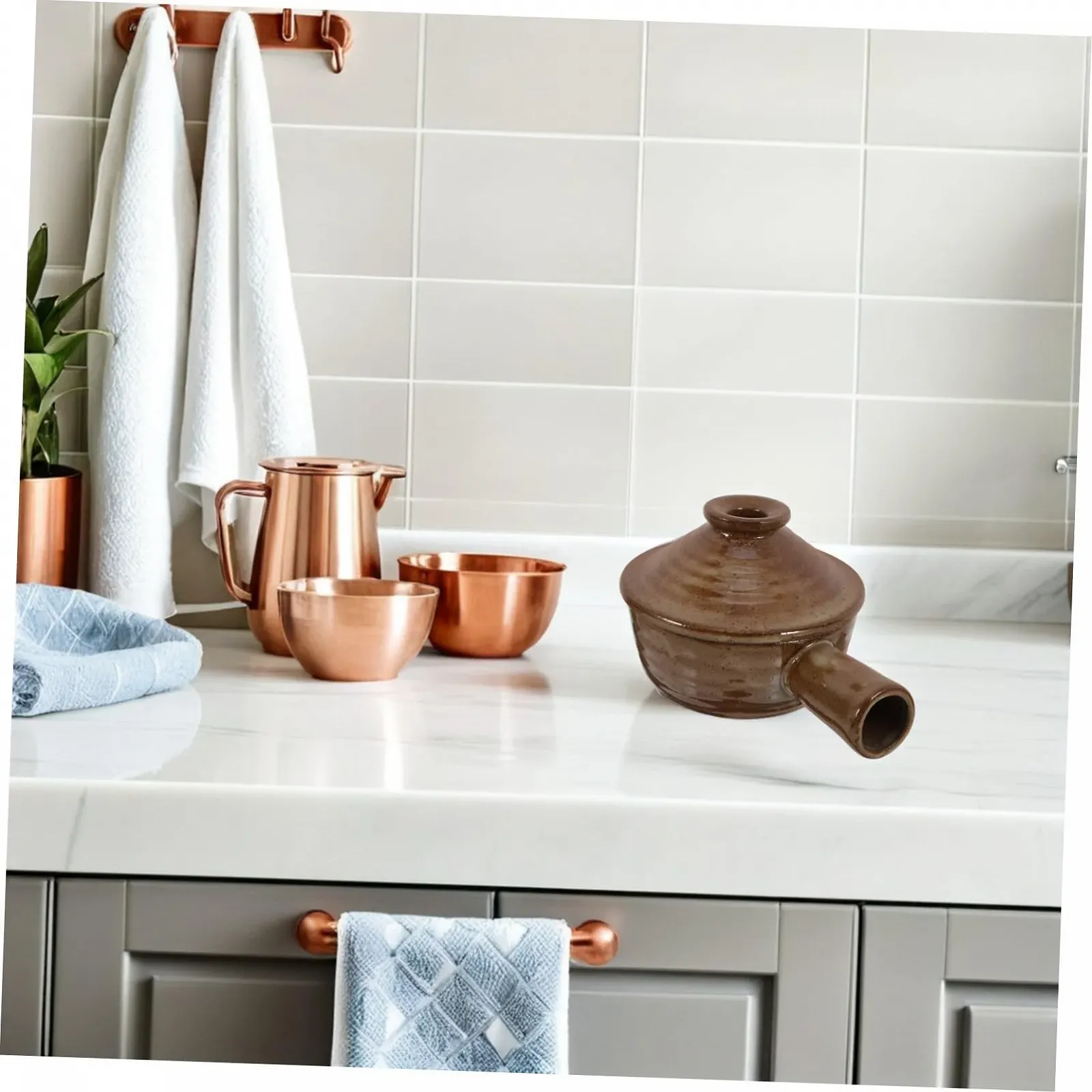 Набор горшков 2 шт. керамических с крышкой для микроволновой печи круглые, фото №6