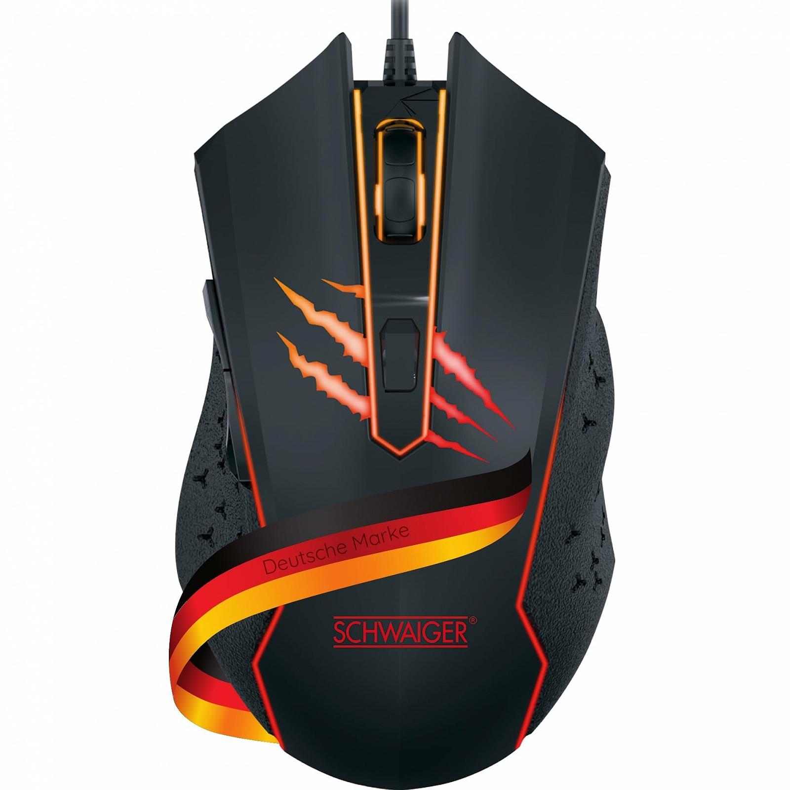 Мышь игровая SCHWAIGER, 6 кнопок, 4 уровня DPI до 3600 DPI, проводная, USB-A, кабель 1,6 м, нескользящая, эргономичная, для ПК, ноутбука, компьютера, Windows, Mac, Linux, Plug & Play, фото №1