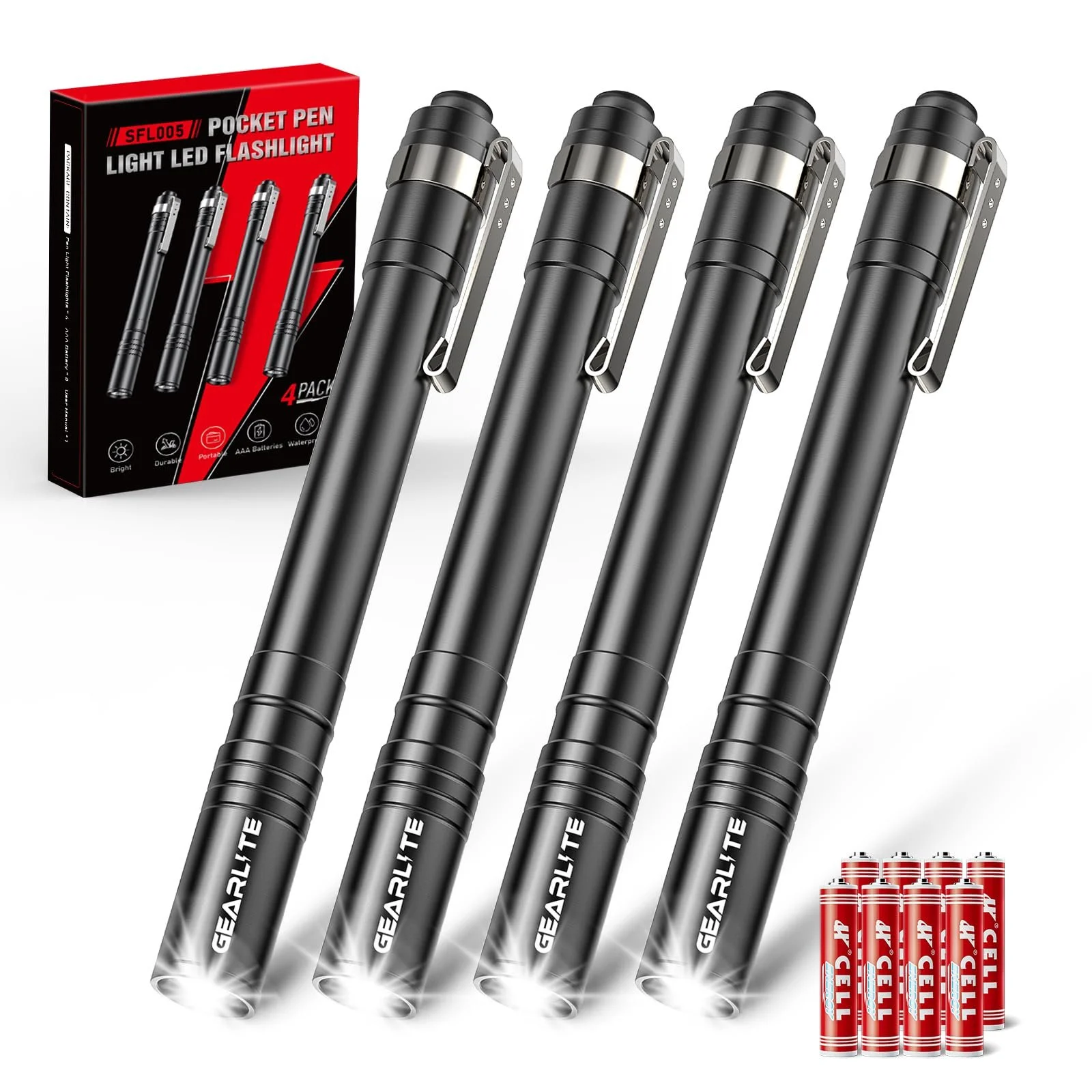 Ліхтарик GEARLITE LED Super Bright Набір з 4, IPX4 Водонепроникний Маленький Світлодіодний з Кліпсою, Легкий, фото №1