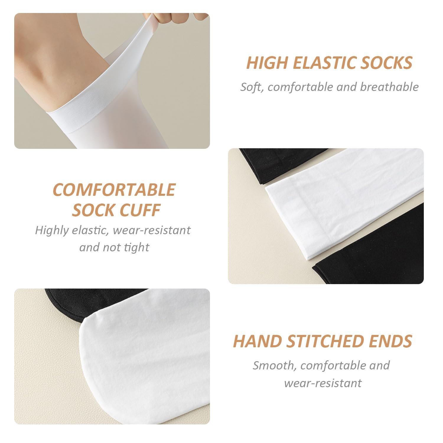 4 пары гольфов до колен, носки до икр, тонкие чулки, носки Jk, компрессионные носки для похудения икр, женские длинные носки, женские сексуальные гольфы до колен Черный, Белый, черный, белый, фото №3