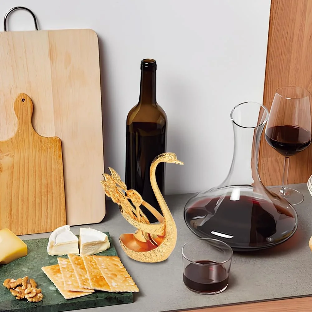 Ложка чайная, Эспрессо Ложка, Десертная Ложка, Кофейная Ложка с Держателем в Форме Лебедя, Маленькая Ложка, Металлический Органайзер с 6 Ложками, Набор Чайных Ложек для Чая, Кофе, Десерта, Можно мыть в посудомоечной машине, фото №4