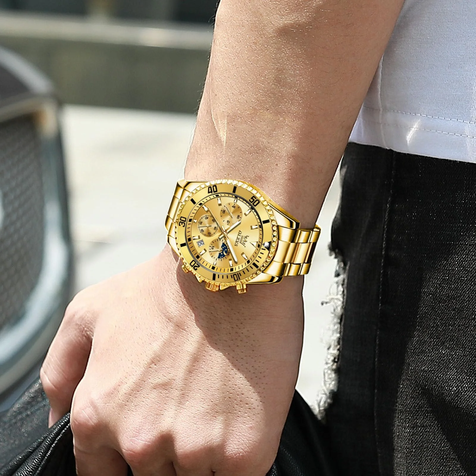 Годинник OLEVS Чоловічий Сучасний Великий Аналоговий Металевий Ремінець з Нержавіючої Сталі, фото №7