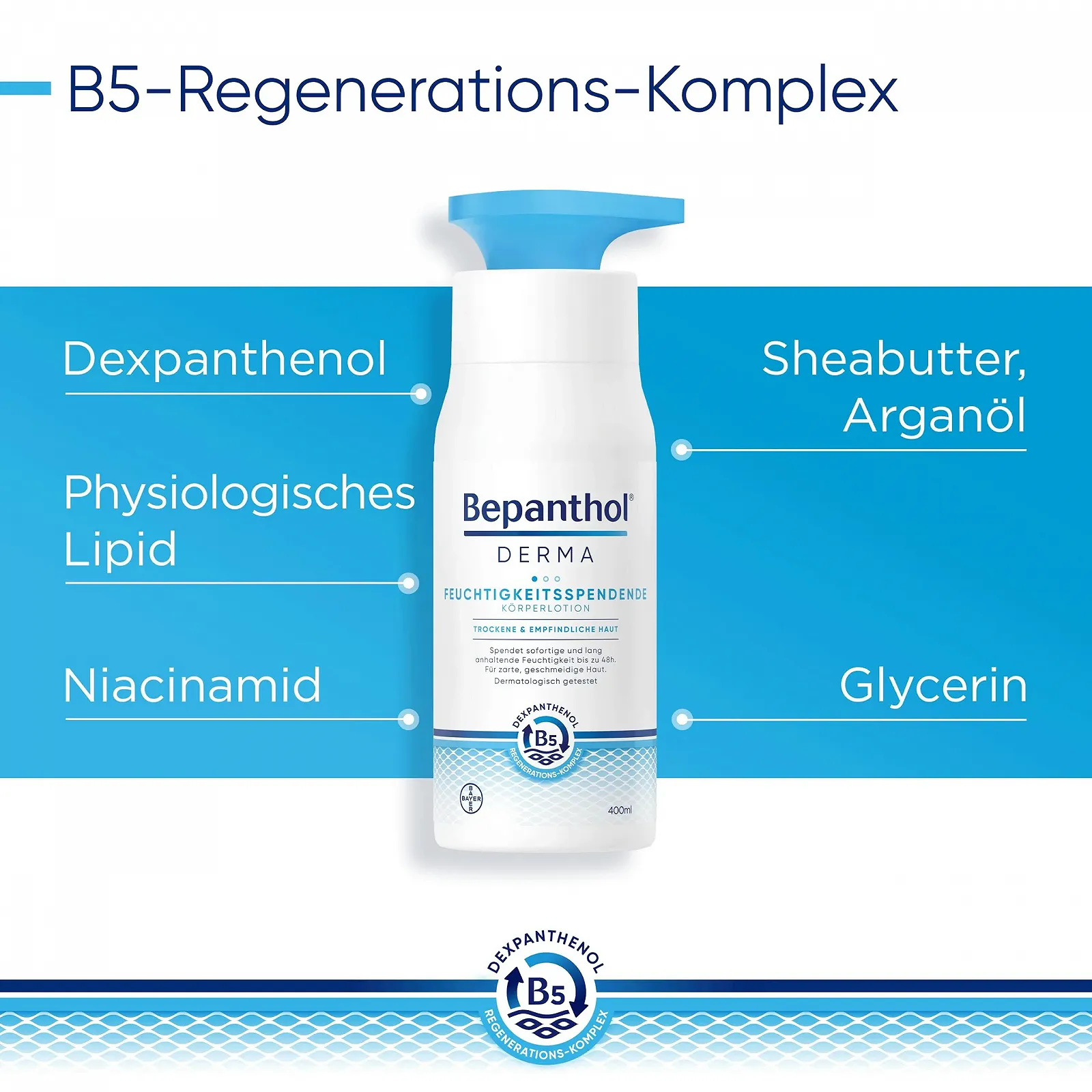 Лосьйон для тіла Bepanthol Derma Зволожуючий для чутливої та сухої шкіри з декспантенолом 400 мл (дозатор), фото №6