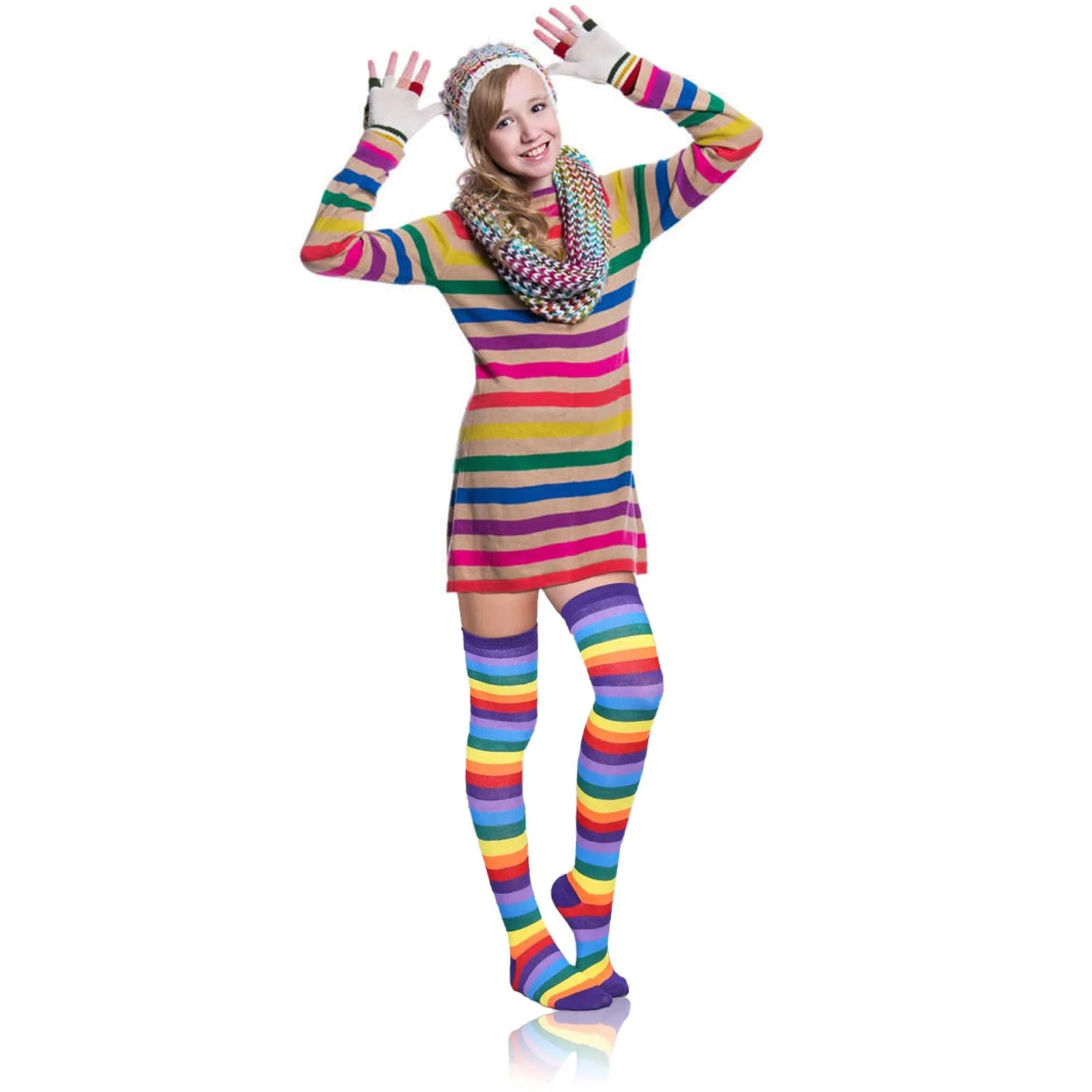 Гетри в райдужну смужку, високі шкарпетки до колін, фото №5