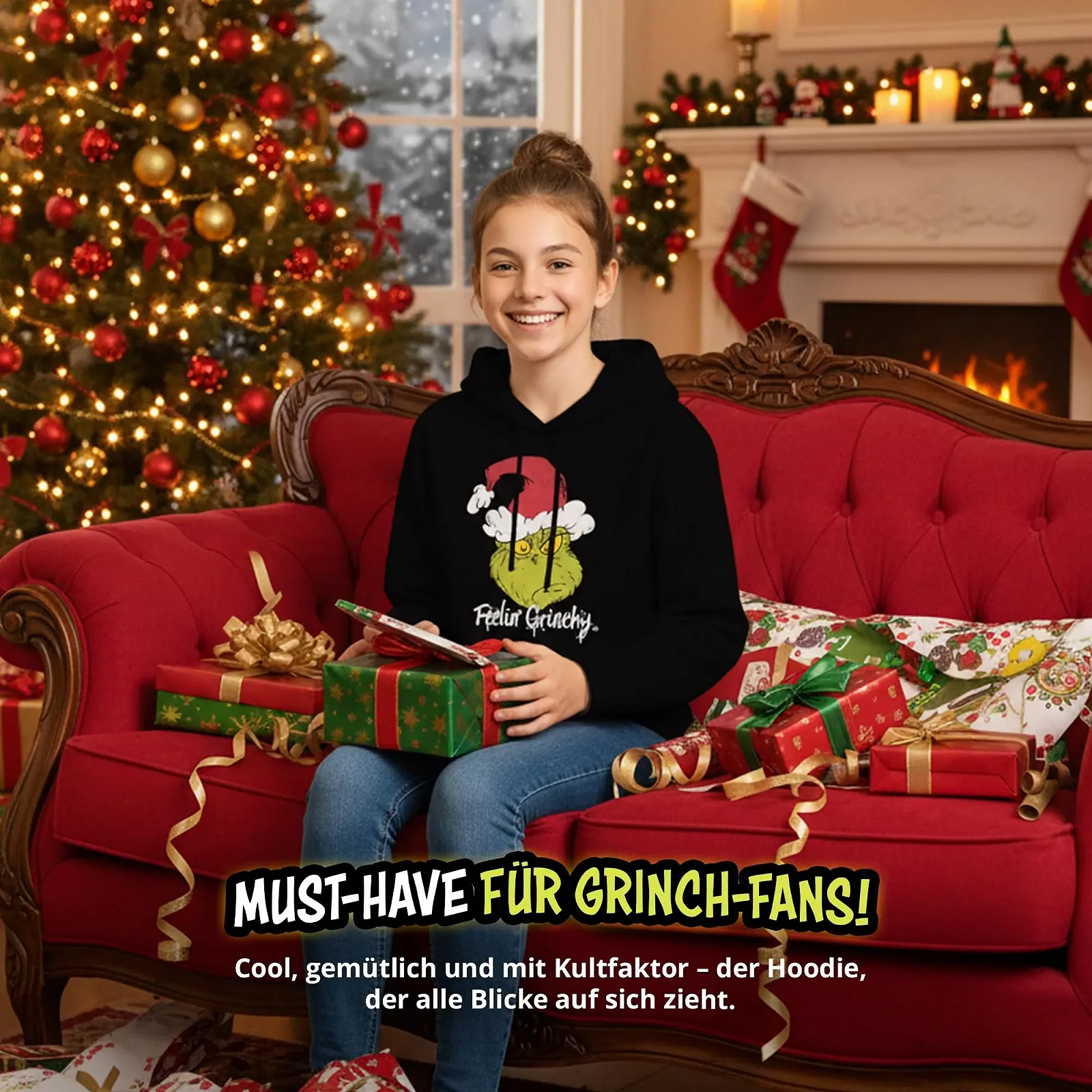 Худі United Labels The Grinch для хлопчиків і дівчаток - Дитячий худі-пуловер з капюшоном Чорний, фото №3