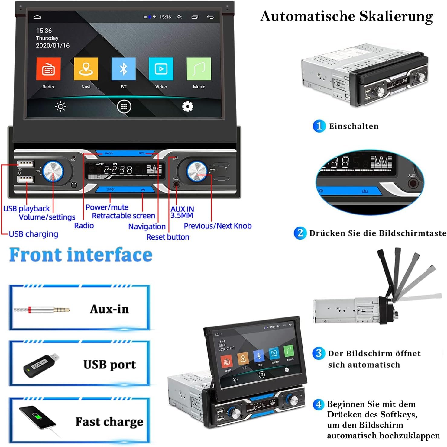 Автомагнітола CAMECHO 9703 / 7" / Сенсорна / 1/32Гб / Android 13 / Bluetooth / WI-FI / GPS / USB / AUX / DAB+ / 1DIN, фото №6