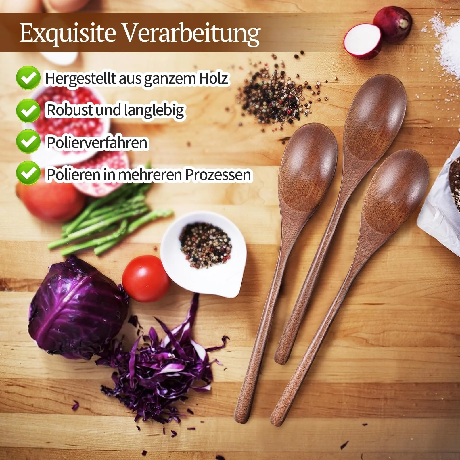 Ложка Дерев'яна Набір 5 штук 22.5 x 4 см, фото №5