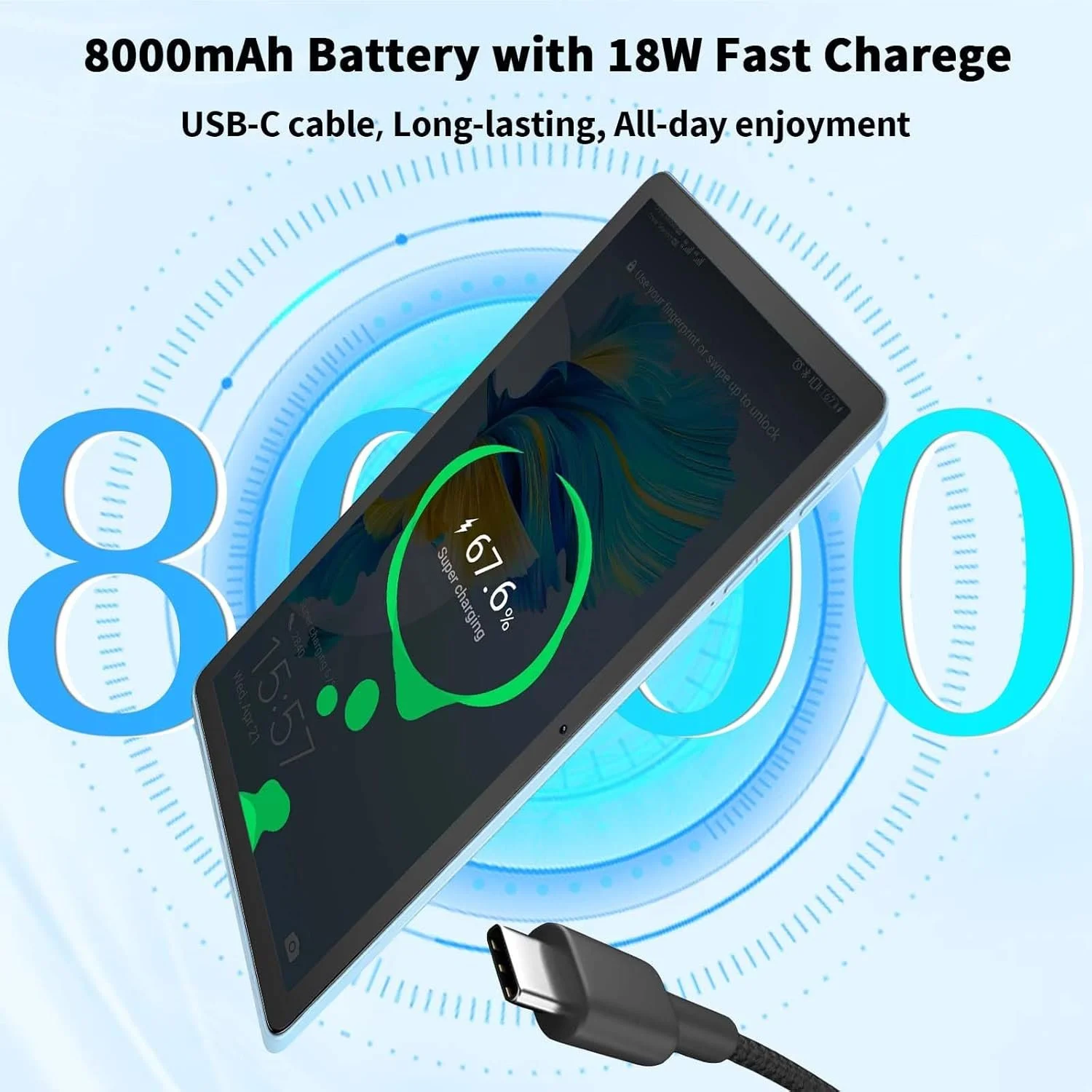 Планшет 11" HISORL P80 (6+6)/128Gb 8 ядер Android 14 8000 mAh Блакитний, фото №3 Планшет 11" HISORL P80 (6+6)/128Gb 8 ядер Android 14 8000 mAh Блакитний, фото №3