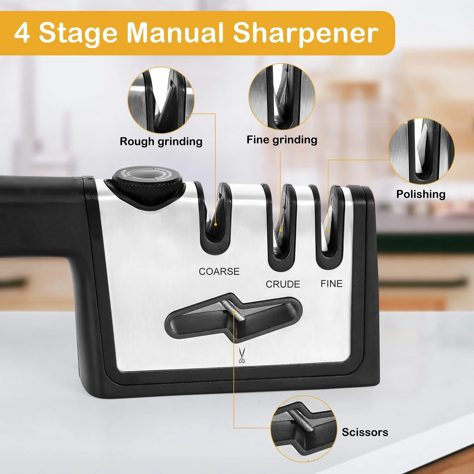 Професійне точилка для ножів та ножиць 4 в 1 з регульованим кутом, фото №3