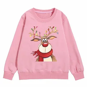 Джемпер Детский рождественский с LED светодиодами с графическим принтом для девочек, круглый вырез горловины, длинные рукава, милый пуловер с заниженной линией плеч synthetic.ua - Фото 1