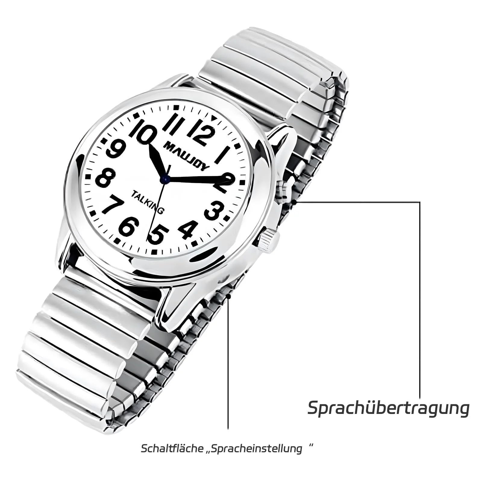 Говорящие часы MAUJOY женские, на немецком языке I Объявление даты и времени I Для слепых, пожилых людей и людей, страдающих деменцией, стиль 3, Classic, фото №4 Говорящие часы MAUJOY женские, на немецком языке I Объявление даты и времени I Для слепых, пожилых людей и людей, страдающих деменцией, стиль 3, Classic, фото №4