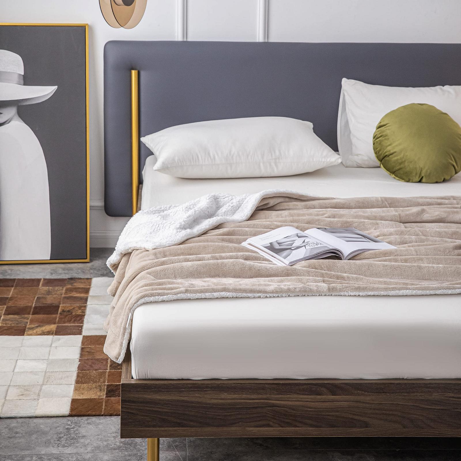 Покривало Mixibaby Sherpa Coral Fluffy, надм'яка та тепла Покривало з фланелевого флісу, 150 см x 200 см, бежева, фото №4