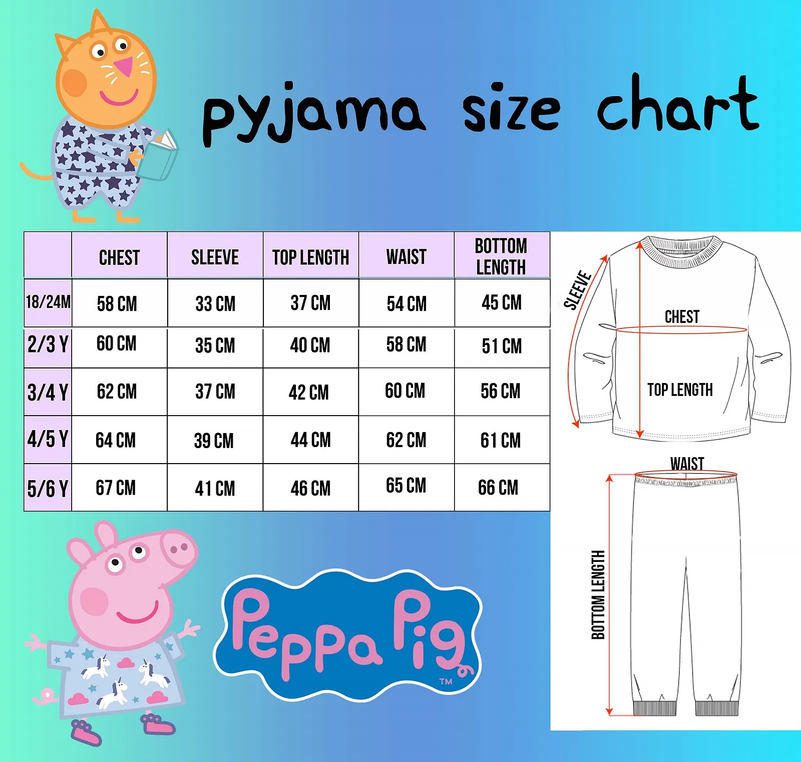 Дитяча піжама Peppa Pig Піжама з довгими рукавами Turquoise 100% бавовна, фото №2