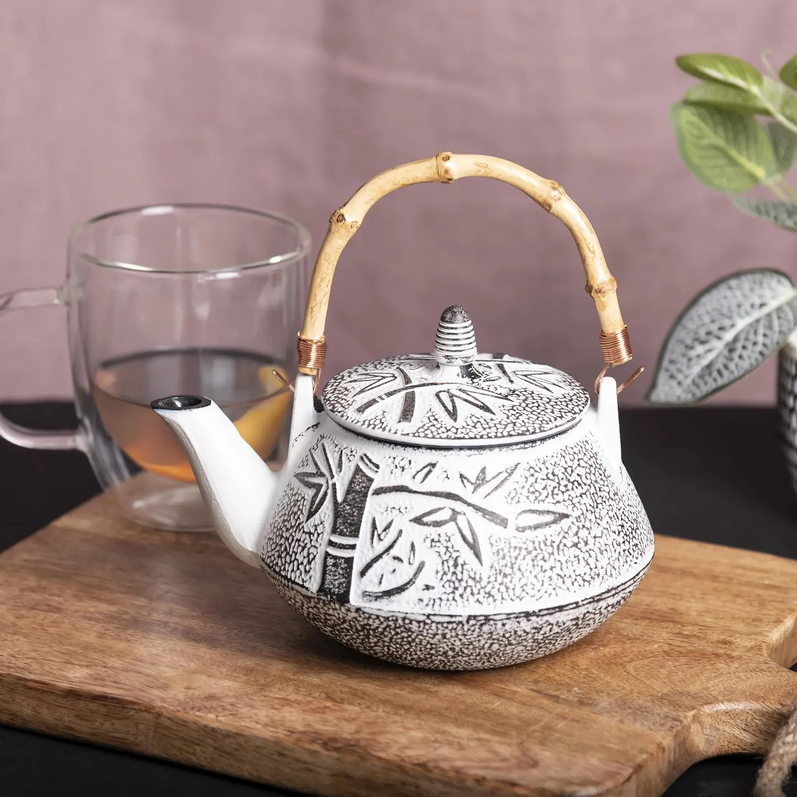 Чайник-заварник Чавунний Bamboo Handle з фільтром з нержавіючої сталі 800 мл Білий, фото №6