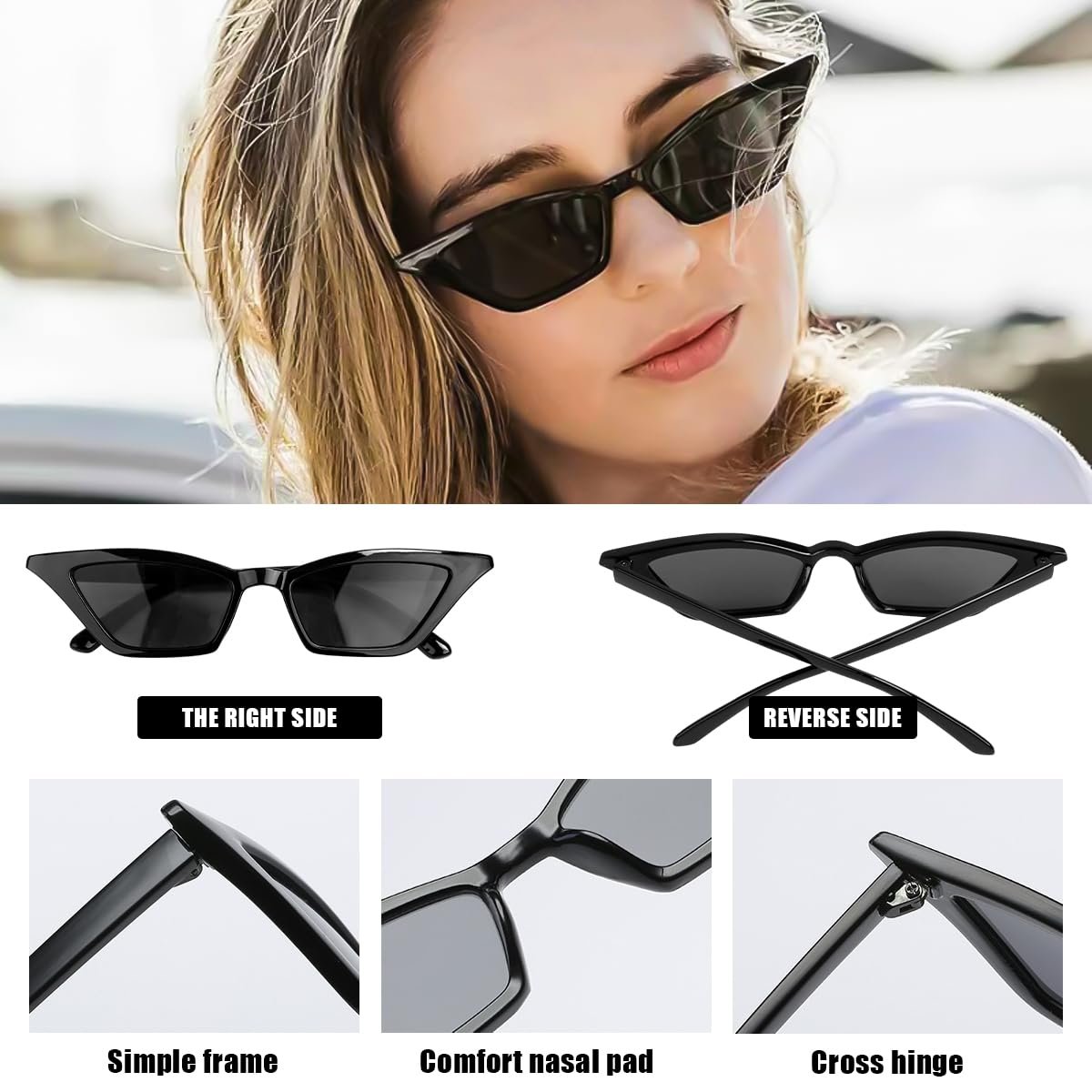 Солнцезащитные очки Cateye MplehDa, 4 шт, винтажные, кошачий глаз, фото №5