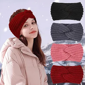 Повязка на голову Вязаная эластичная зимняя для женщин, 4 шт. - Фото 1